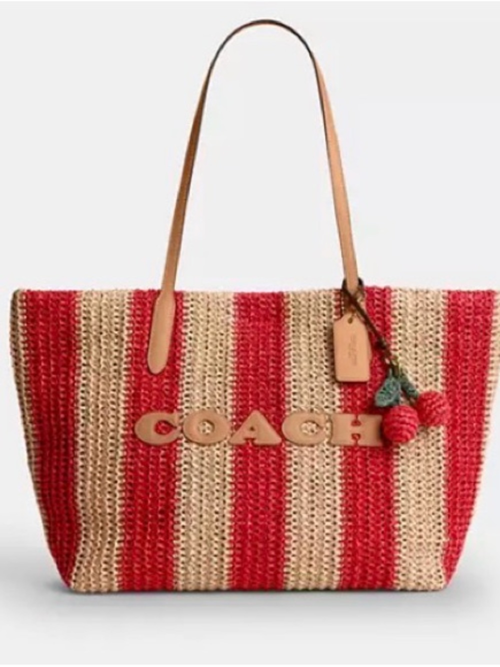 COACH City Tote with Stripes and Cherry Charm - NWT